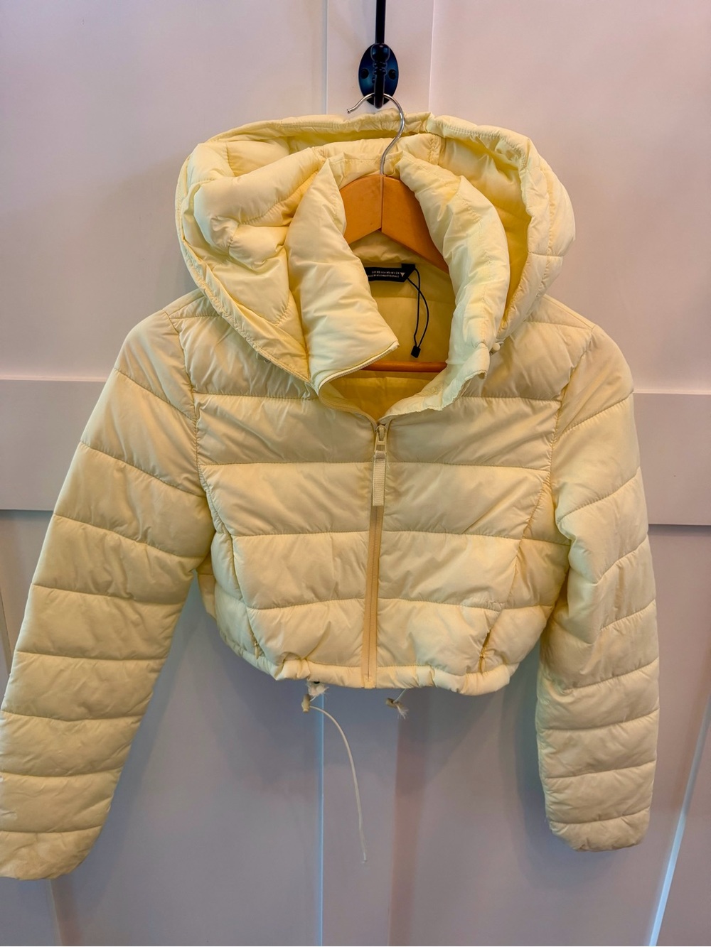 Zara Girls Pale Yellow Puffer Coat Jacket Full Zip W/ Hood Size XS/S